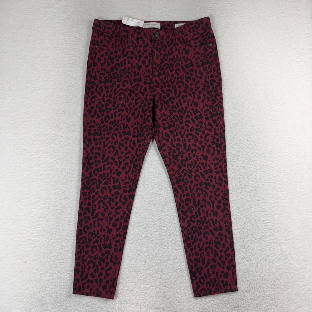 Social Standard by Sanctuary Jeans Womens 12 (32.5x26) Red Cheetah Print NWT